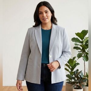 Le Suit Light Gray Pinstripe Blazer Jacket